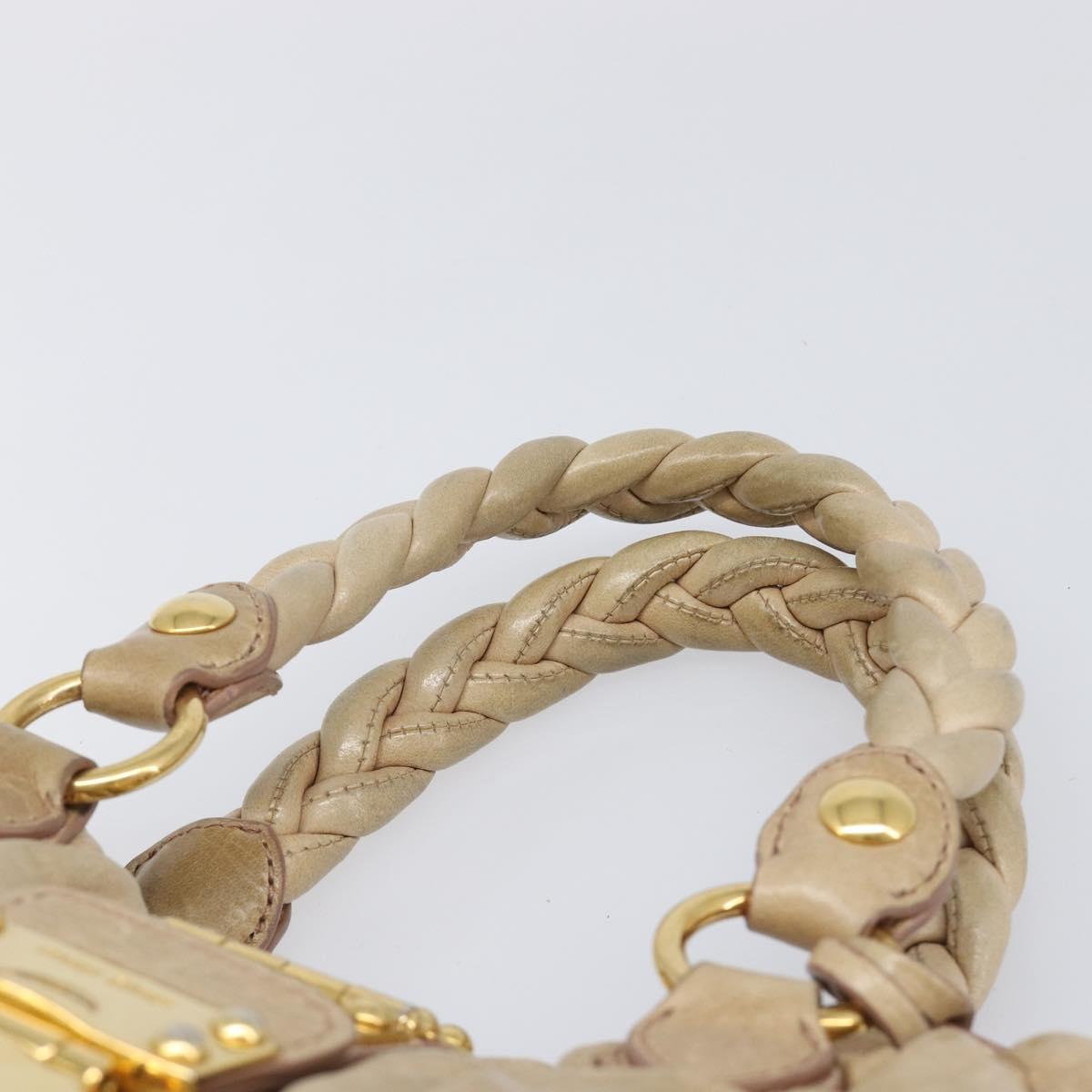 Miu Miu Matelasse Hand Bag Leather Beige Gold Auth BA15801V