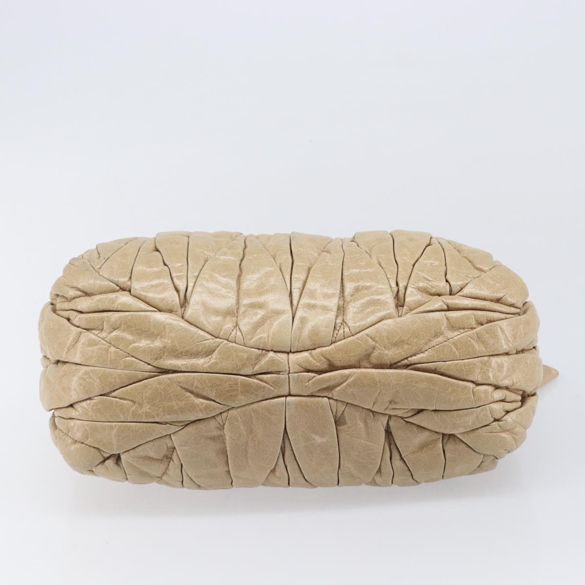 Miu Miu Matelasse Hand Bag Leather Beige Gold Auth BA15801V