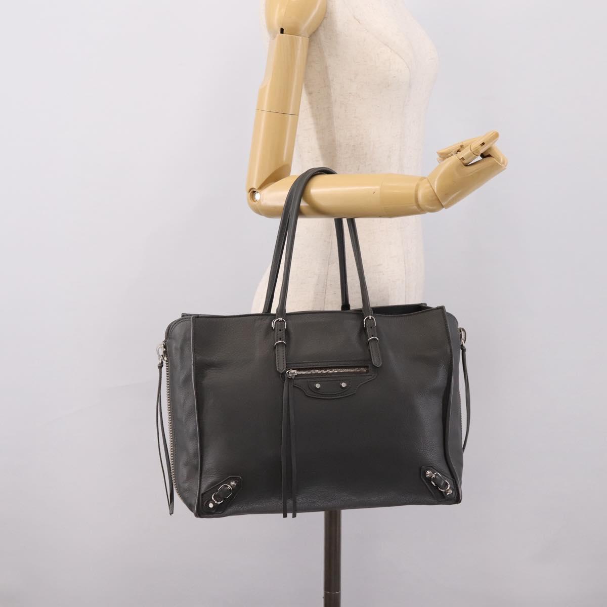 BALENCIAGA Paper B4 Hand Bag Leather Gray Silver 432596 Auth BA15802V