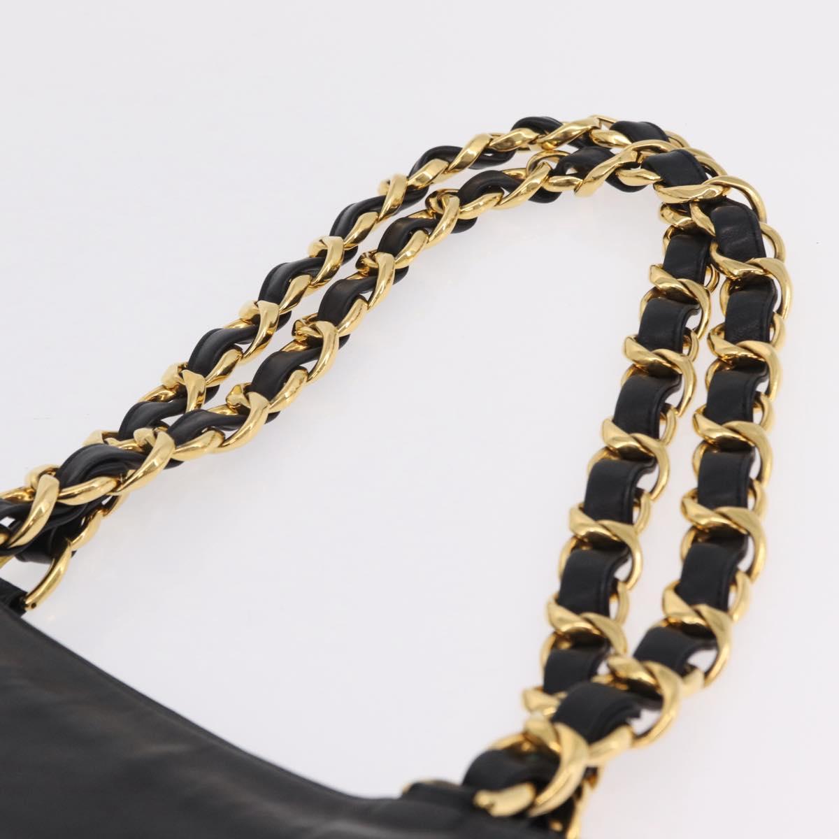 CHANEL Chain Big COCO Mark Tote Bag Lamb Skin Black Gold CC Auth BA15804V