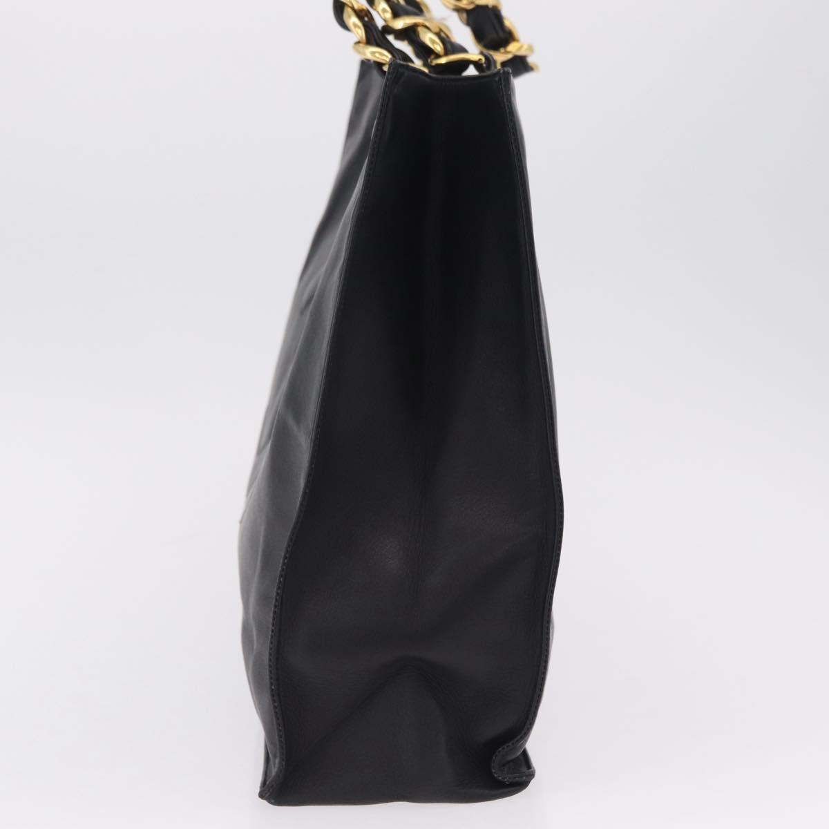 CHANEL Chain Big COCO Mark Tote Bag Lamb Skin Black Gold CC Auth BA15804V