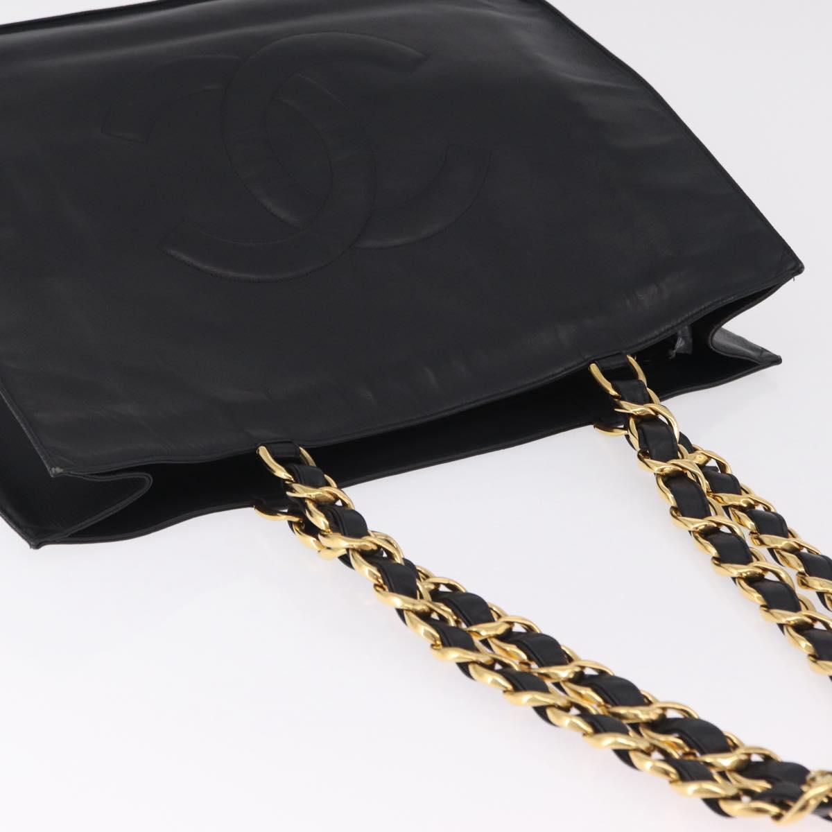 CHANEL Chain Big COCO Mark Tote Bag Lamb Skin Black Gold CC Auth BA15804V
