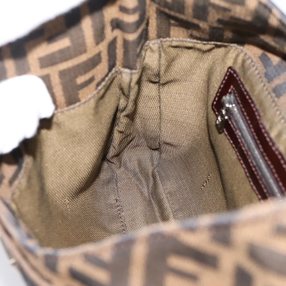 FENDI Zucca Canvas Mamma Baguette Shoulder Bag Black Brown Auth BA15806V