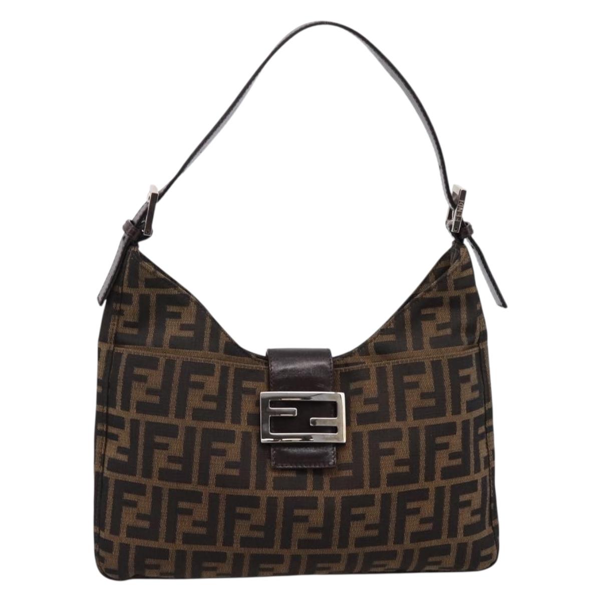 FENDI Zucca Canvas Mamma Baguette Shoulder Bag Black Brown Auth BA15806V