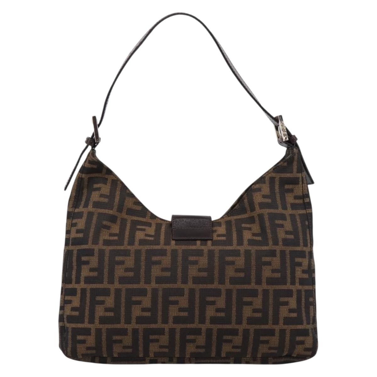 FENDI Zucca Canvas Mamma Baguette Shoulder Bag Black Brown Auth BA15806V