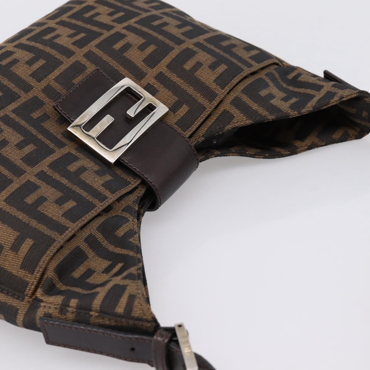 FENDI Zucca Canvas Mamma Baguette Shoulder Bag Black Brown Auth BA15806V