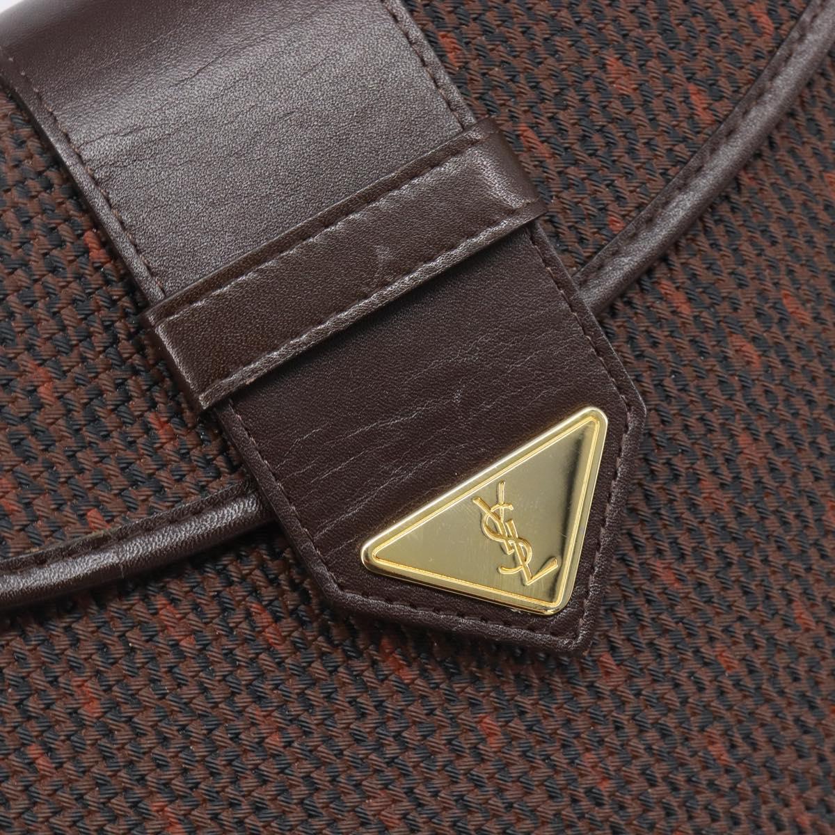 SAINT LAURENT Hand Bag PVC Canvas 2way Brown Gold Auth BA15808A