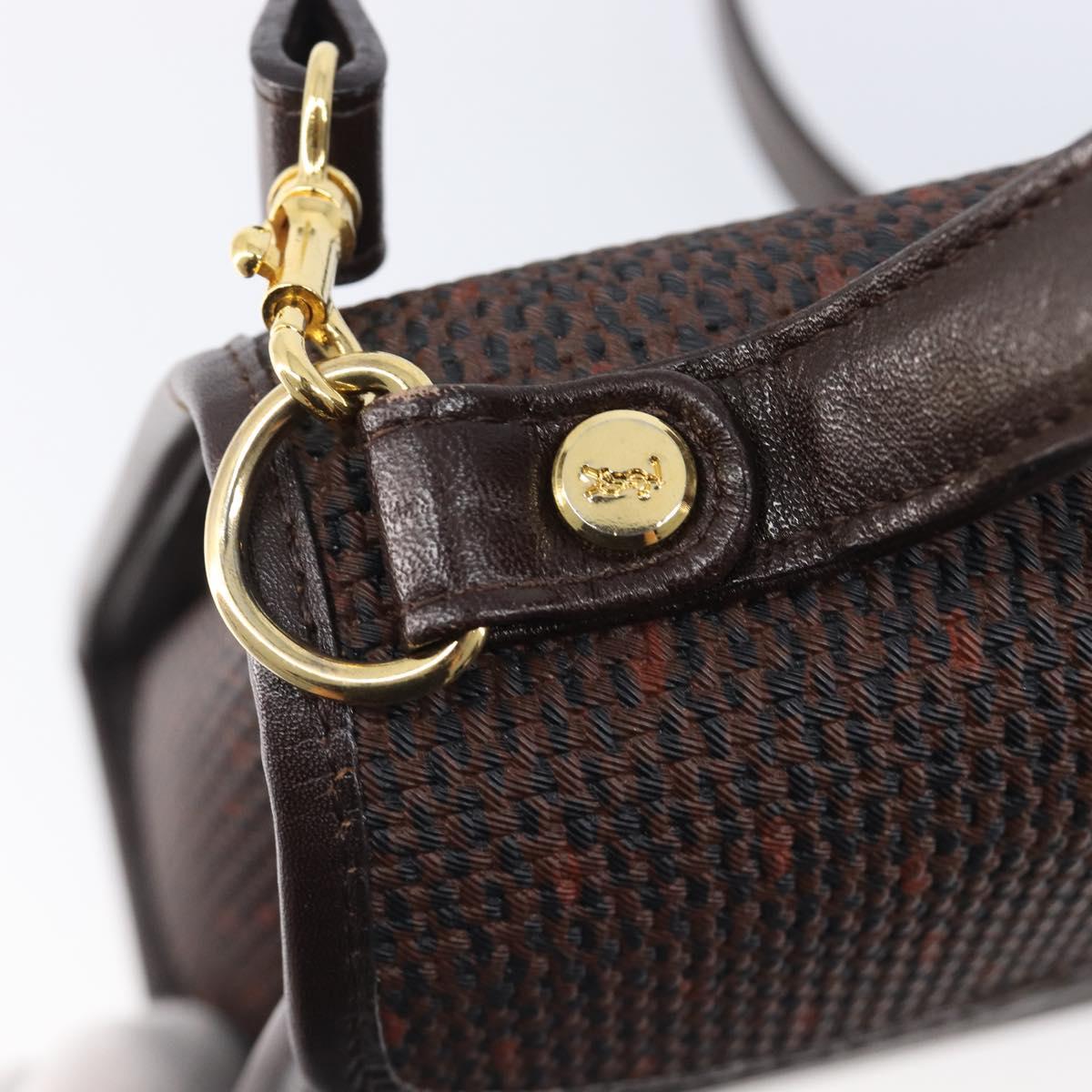 SAINT LAURENT Hand Bag PVC Canvas 2way Brown Gold Auth BA15808A