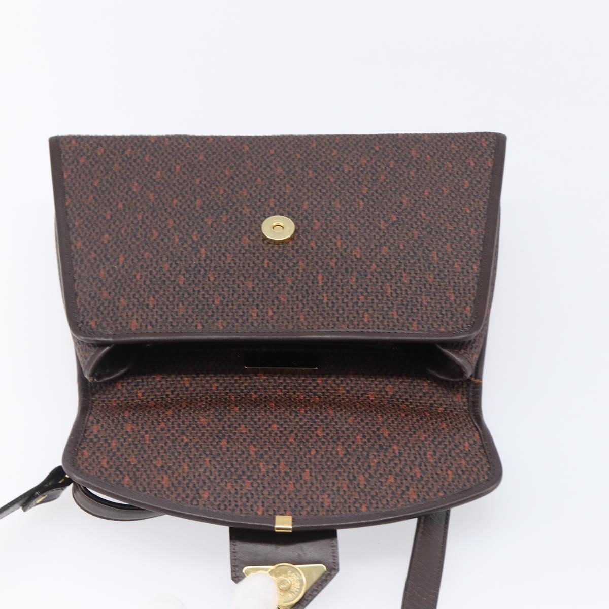 SAINT LAURENT Hand Bag PVC Canvas 2way Brown Gold Auth BA15808A