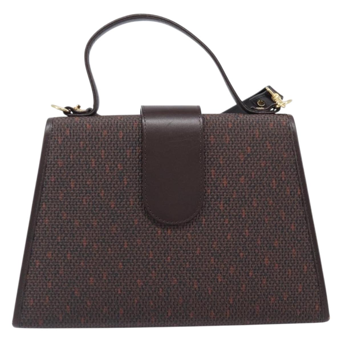 SAINT LAURENT Hand Bag PVC Canvas 2way Brown Gold Auth BA15808A