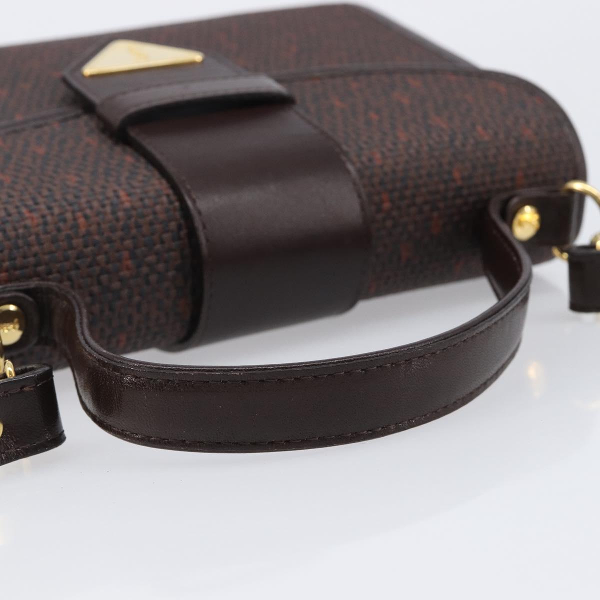 SAINT LAURENT Hand Bag PVC Canvas 2way Brown Gold Auth BA15808A