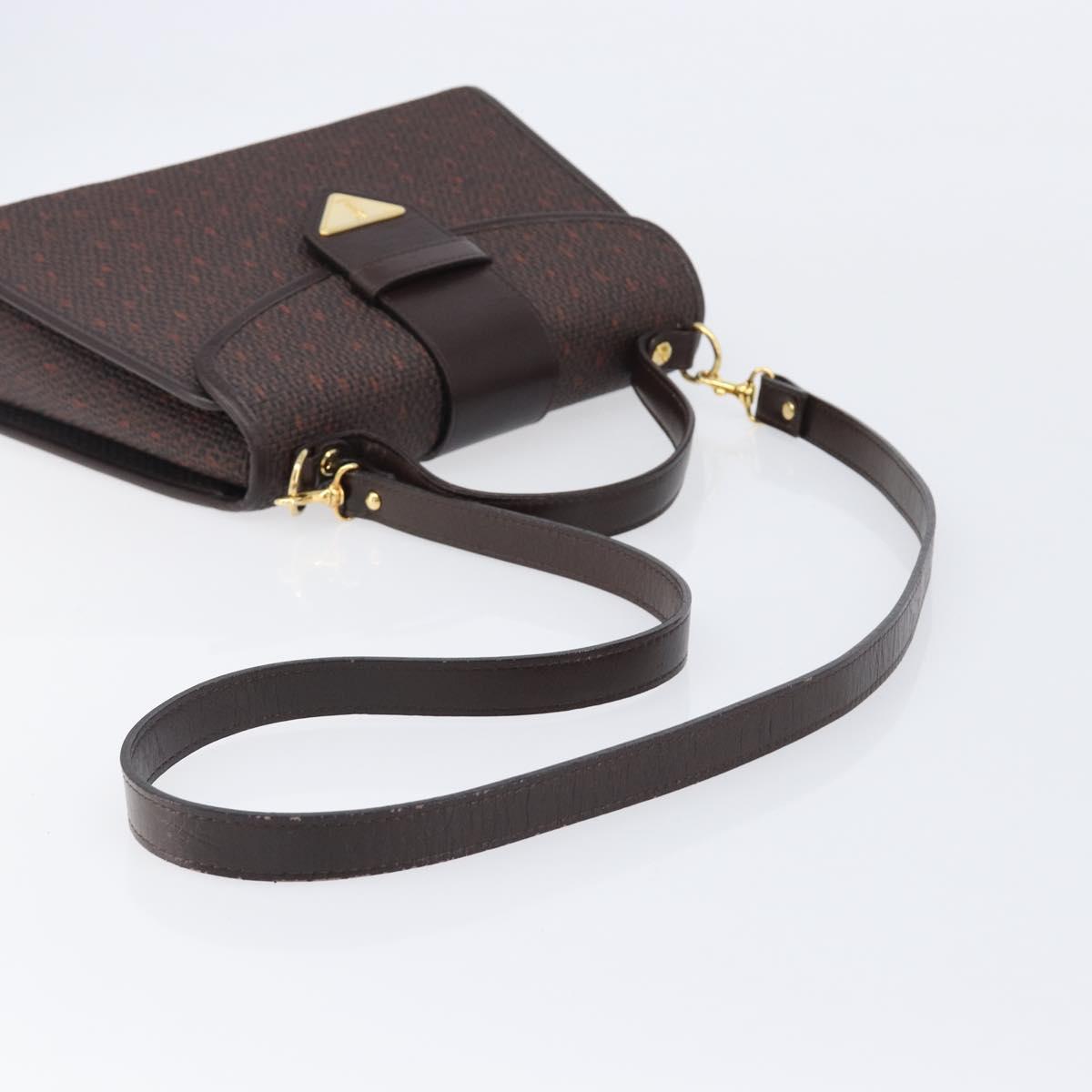 SAINT LAURENT Hand Bag PVC Canvas 2way Brown Gold Auth BA15808A