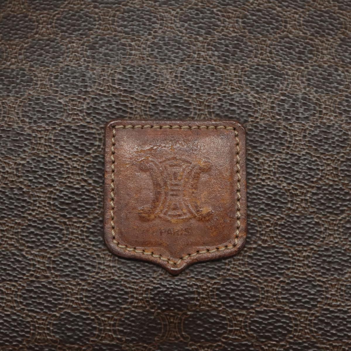 CELINE Macadam Canvas Shoulder Bag PVC Leather Brown Gold Auth BA1581