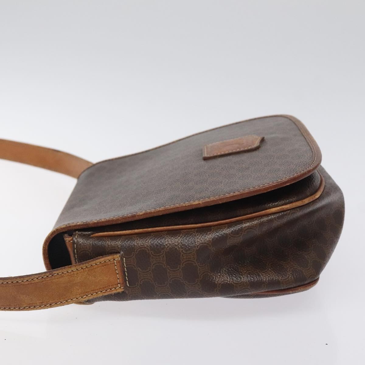 CELINE Macadam Canvas Shoulder Bag PVC Leather Brown Gold Auth BA1581