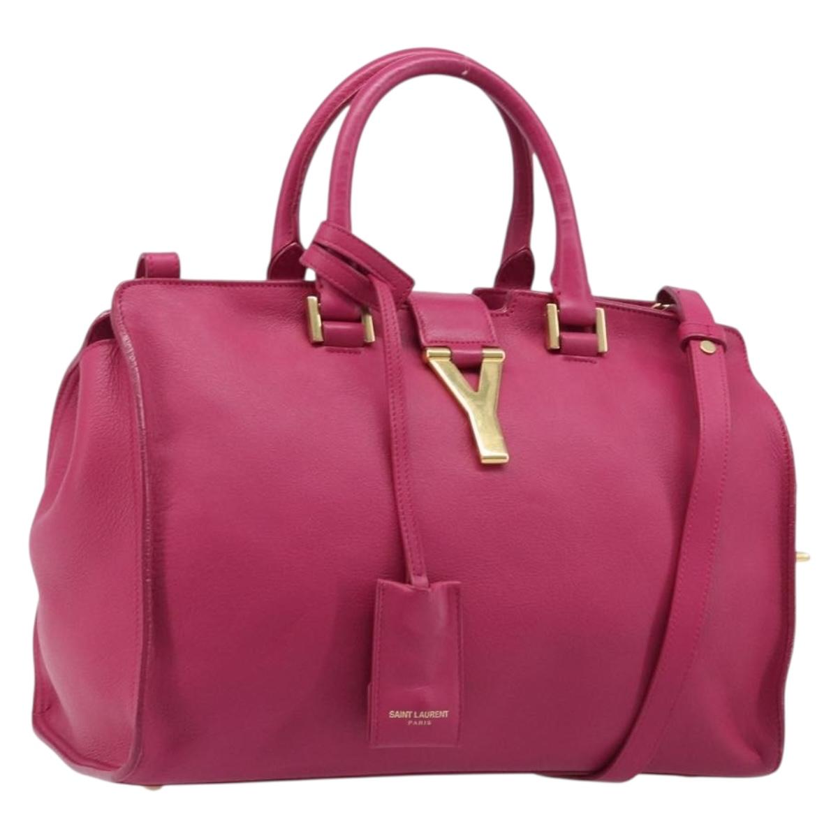 SAINT LAURENT Petit Cabas Hand Bag Leather 2way Pink Gold Auth BA15814V