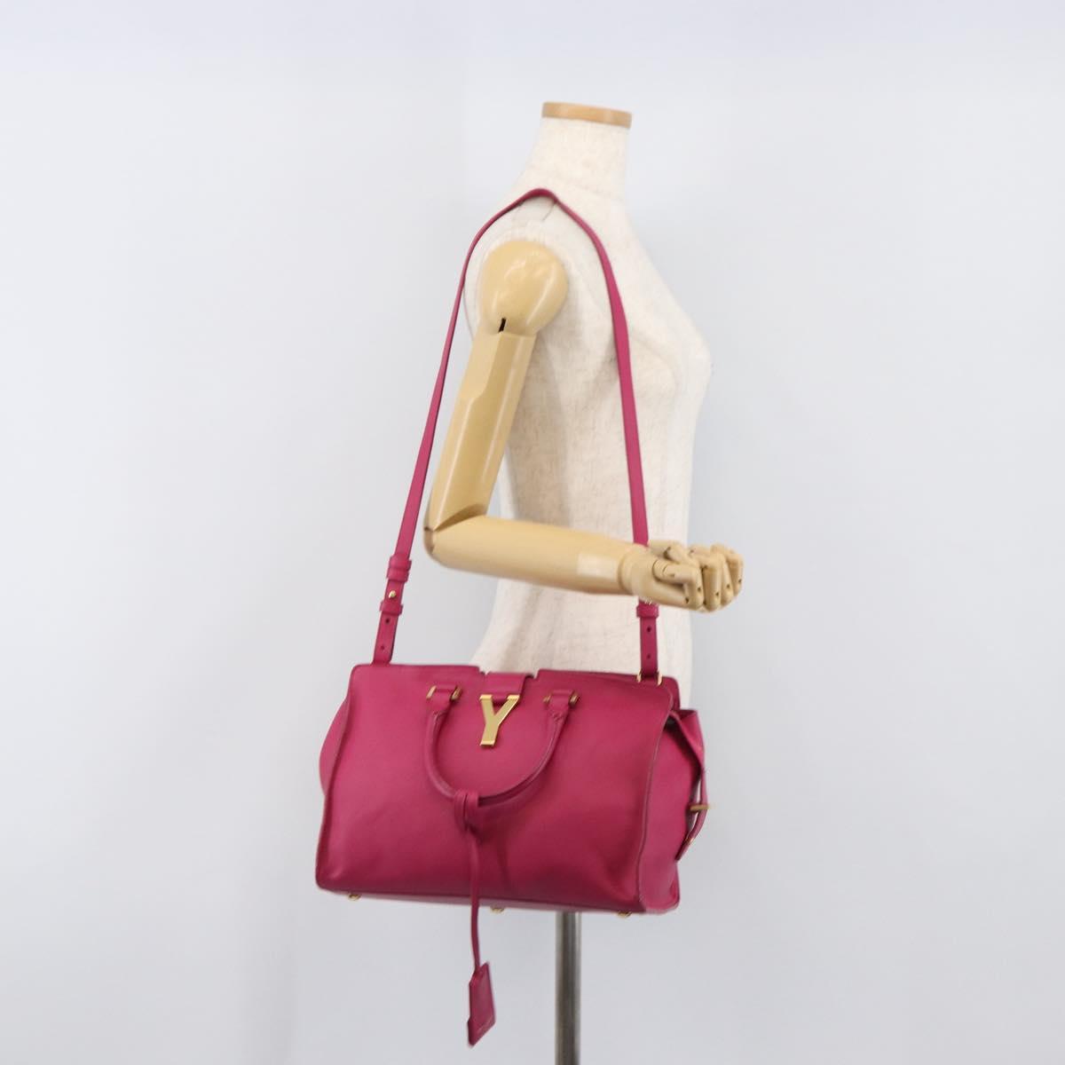 SAINT LAURENT Petit Cabas Hand Bag Leather 2way Pink Gold Auth BA15814V