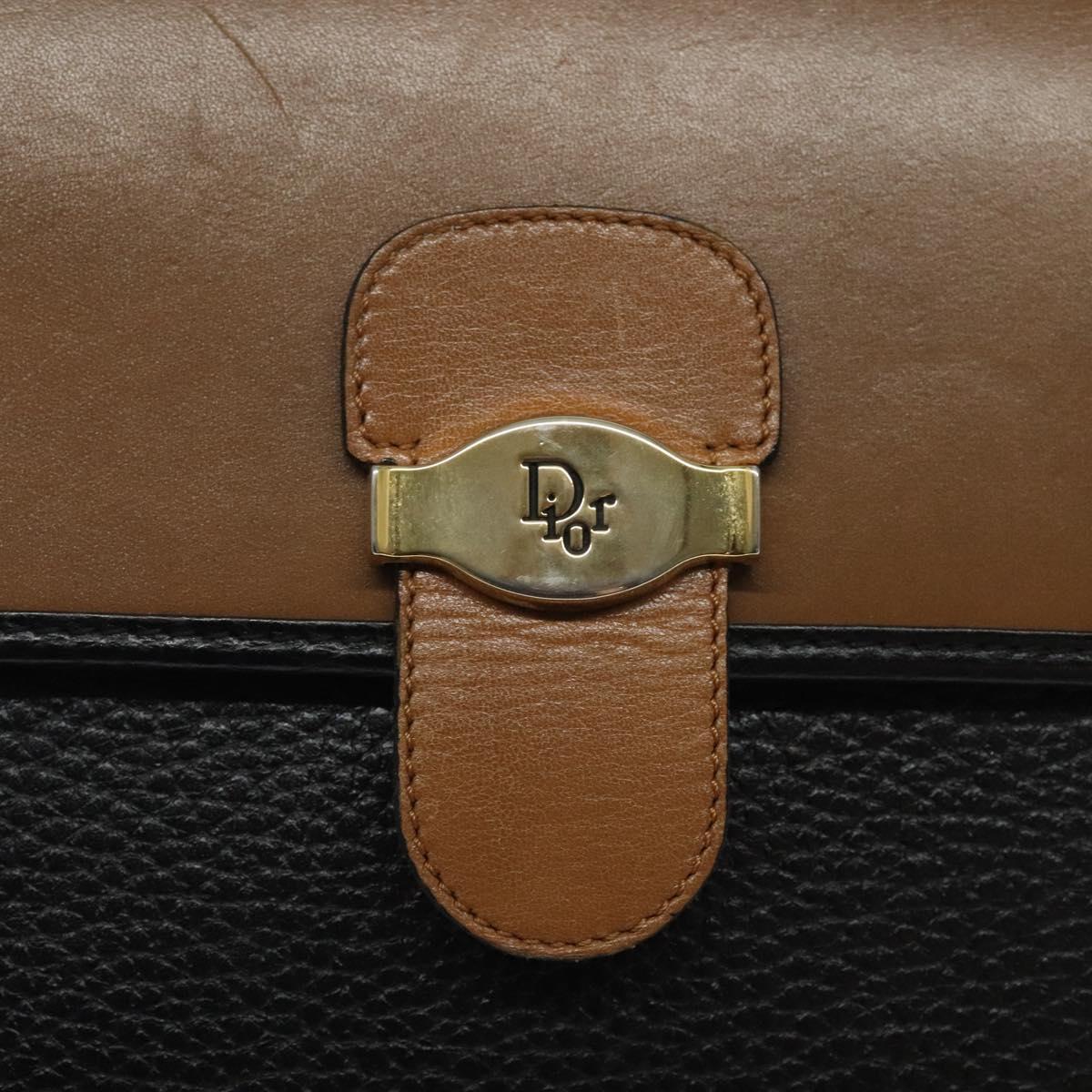 Christian Dior Shoulder Bag Leather Black Brown gold Auth BA1582