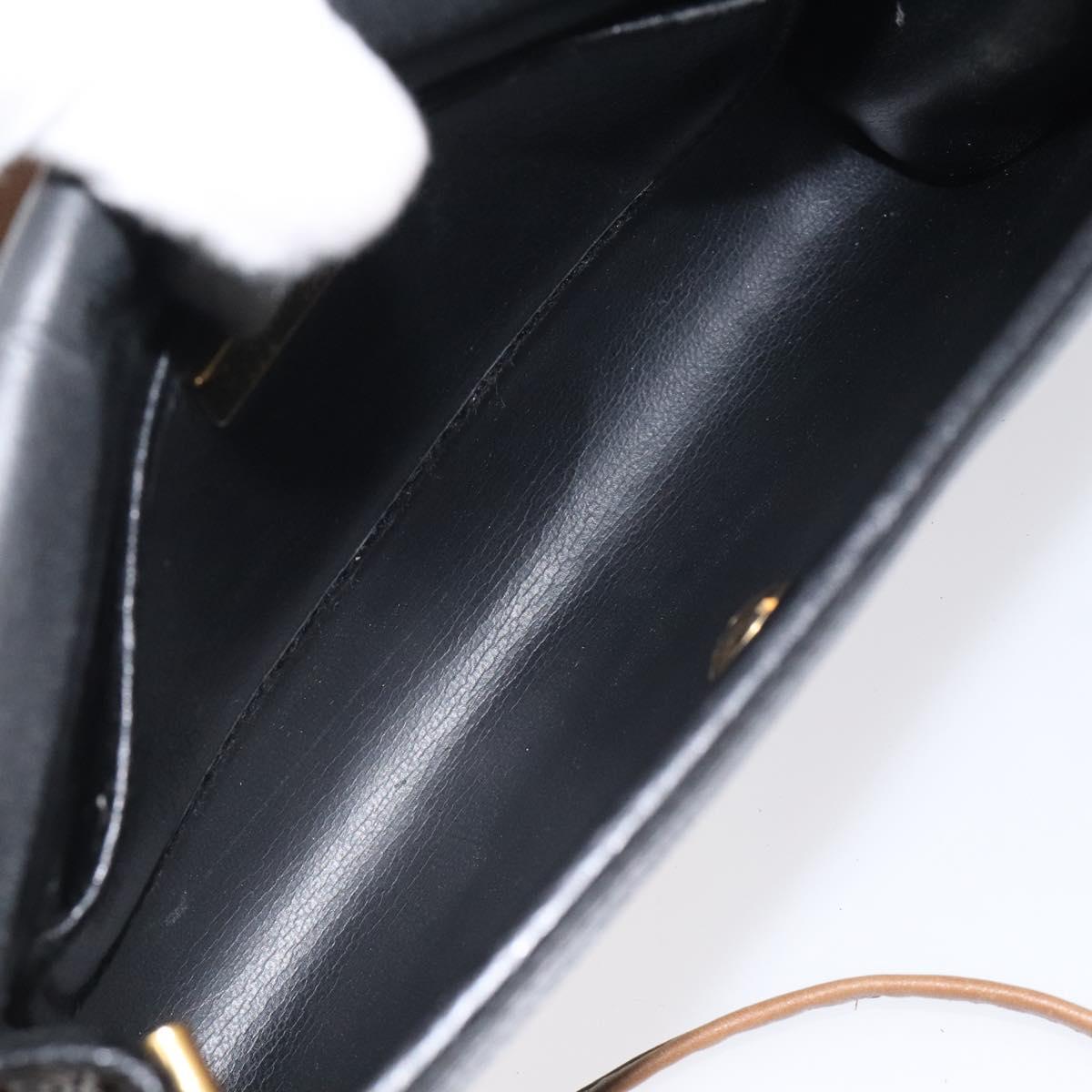 Christian Dior Shoulder Bag Leather Black Brown gold Auth BA1582