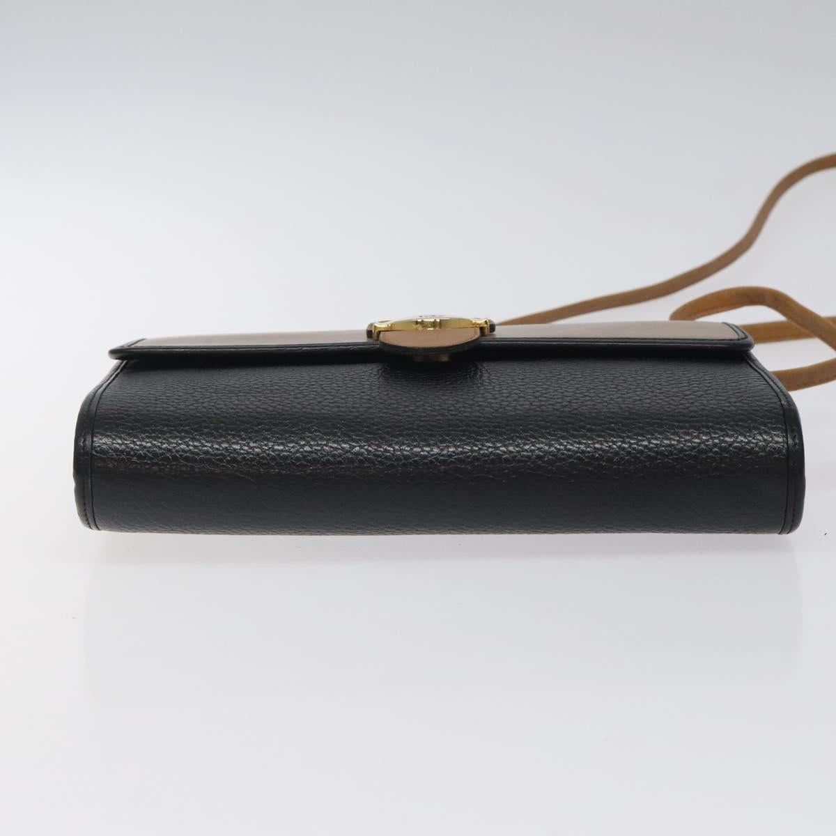 Christian Dior Shoulder Bag Leather Black Brown gold Auth BA1582