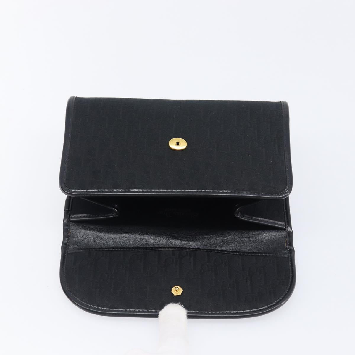 Christian Dior Trotter Canvas Chain Shoulder Bag Black Gold Auth BA15821