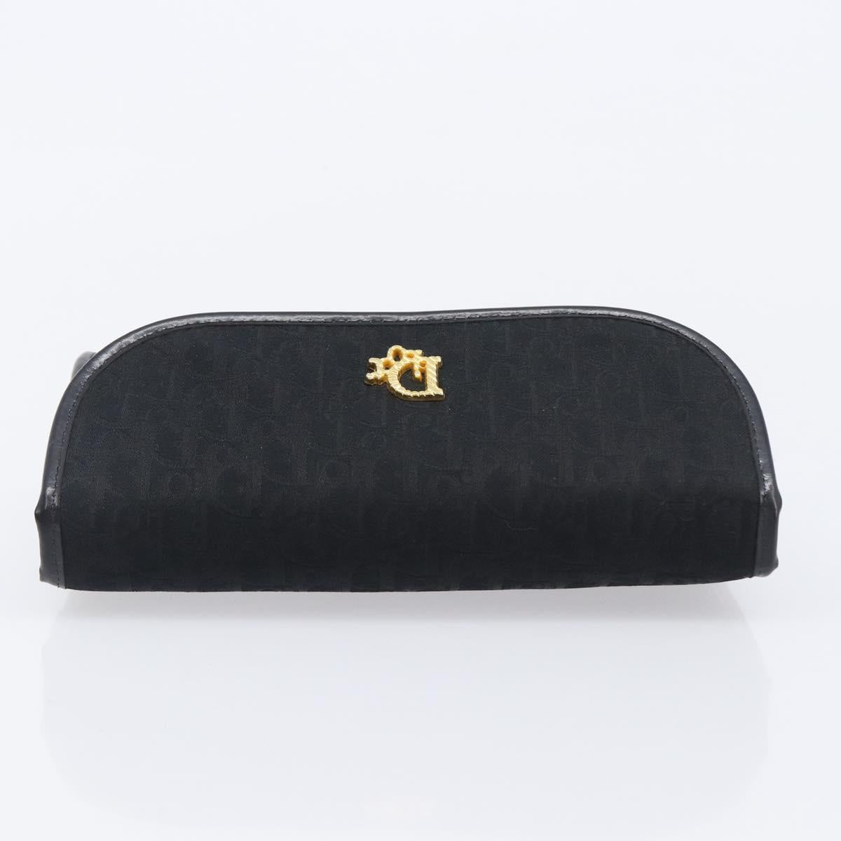 Christian Dior Trotter Canvas Chain Shoulder Bag Black Gold Auth BA15821