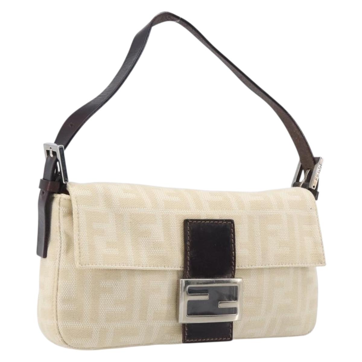 FENDI Zucca Canvas Mamma Baguette Shoulder Bag Beige Silver 26424 Auth BA15832V