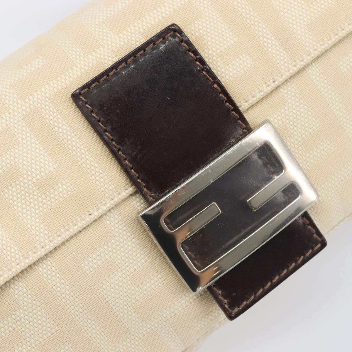 FENDI Zucca Canvas Mamma Baguette Shoulder Bag Beige Silver 26424 Auth BA15832V