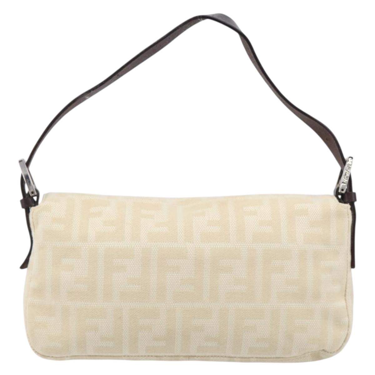 FENDI Zucca Canvas Mamma Baguette Shoulder Bag Beige Silver 26424 Auth BA15832V