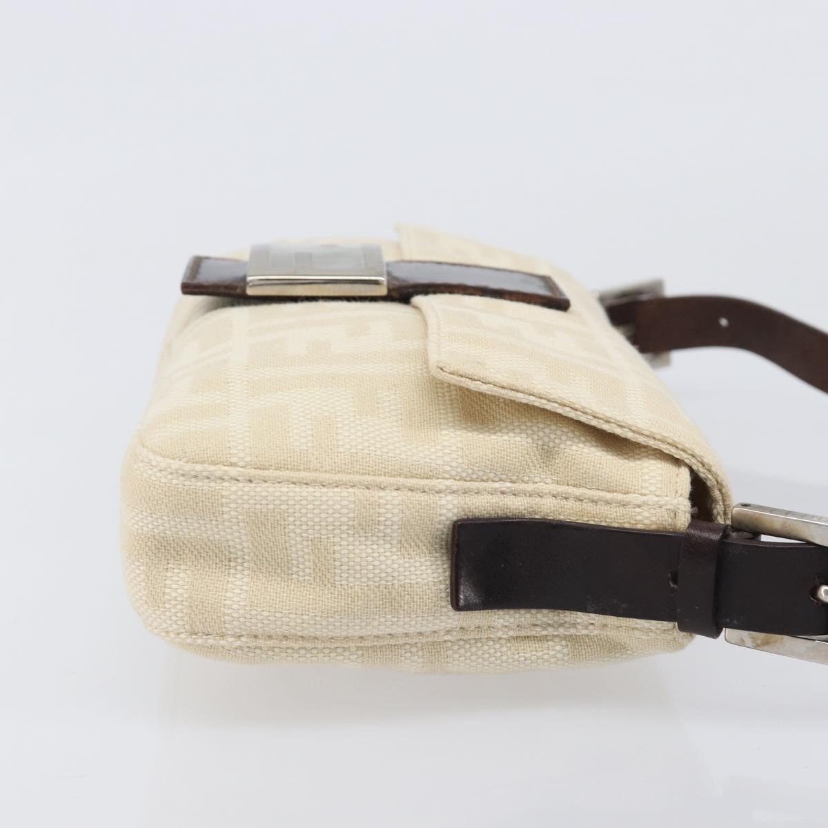 FENDI Zucca Canvas Mamma Baguette Shoulder Bag Beige Silver 26424 Auth BA15832V