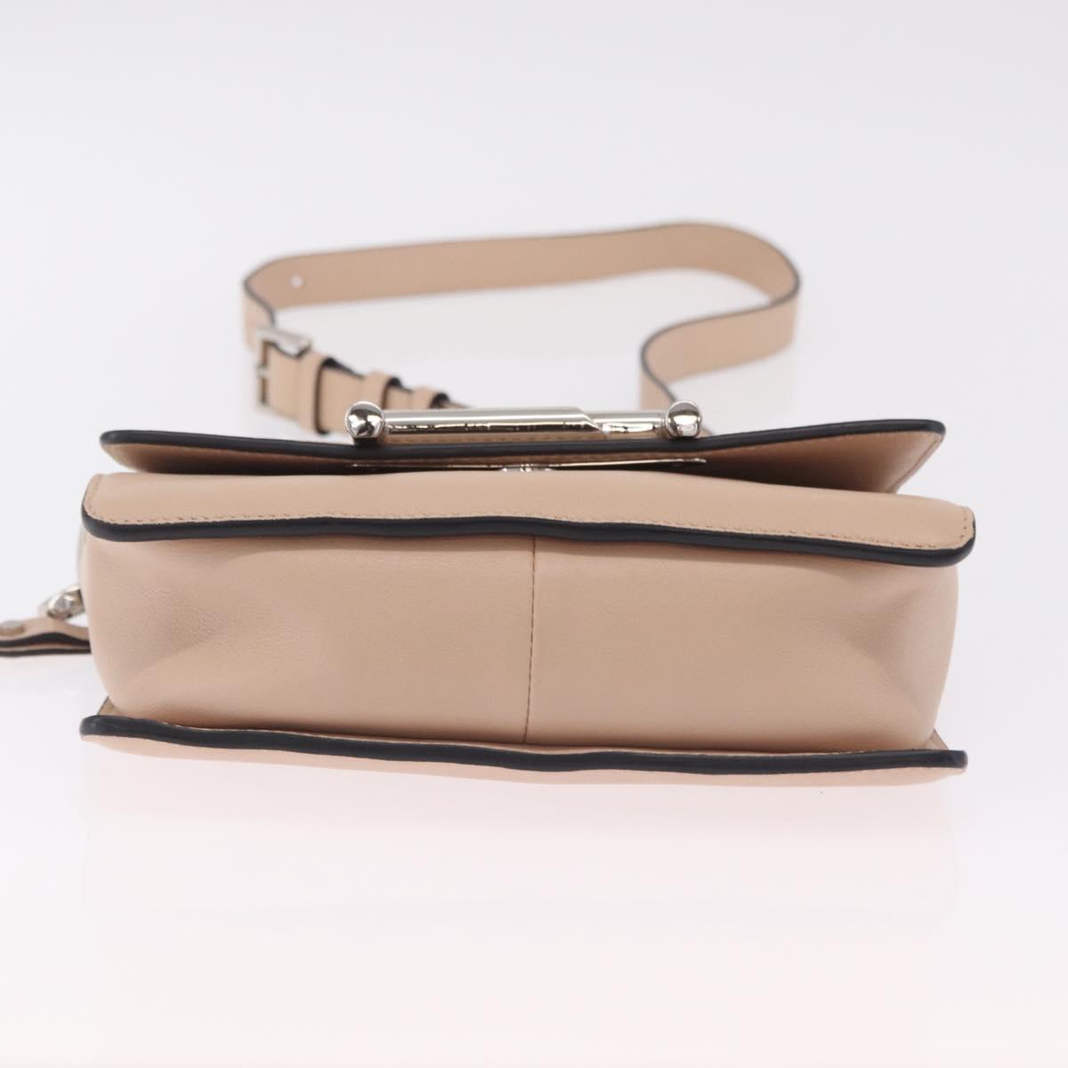 TOD'S Shoulder Bag Leather Beige Silver Auth BA15833V