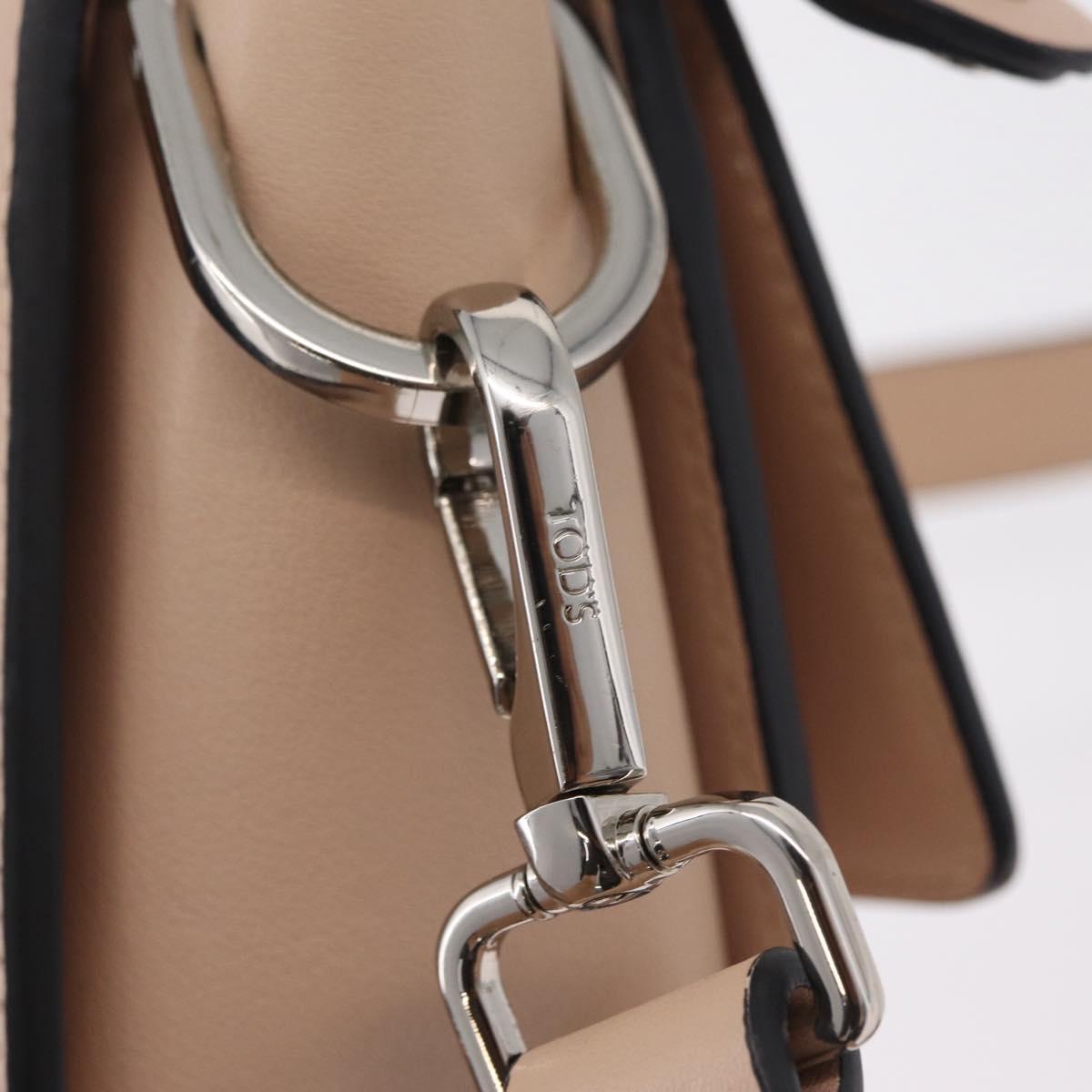 TOD'S Shoulder Bag Leather Beige Silver Auth BA15833V