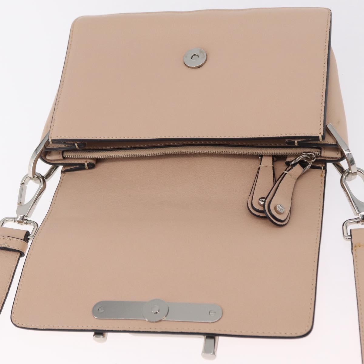 TOD'S Shoulder Bag Leather Beige Silver Auth BA15833V
