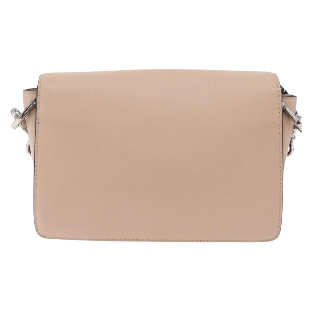 TOD'S Shoulder Bag Leather Beige Silver Auth BA15833V