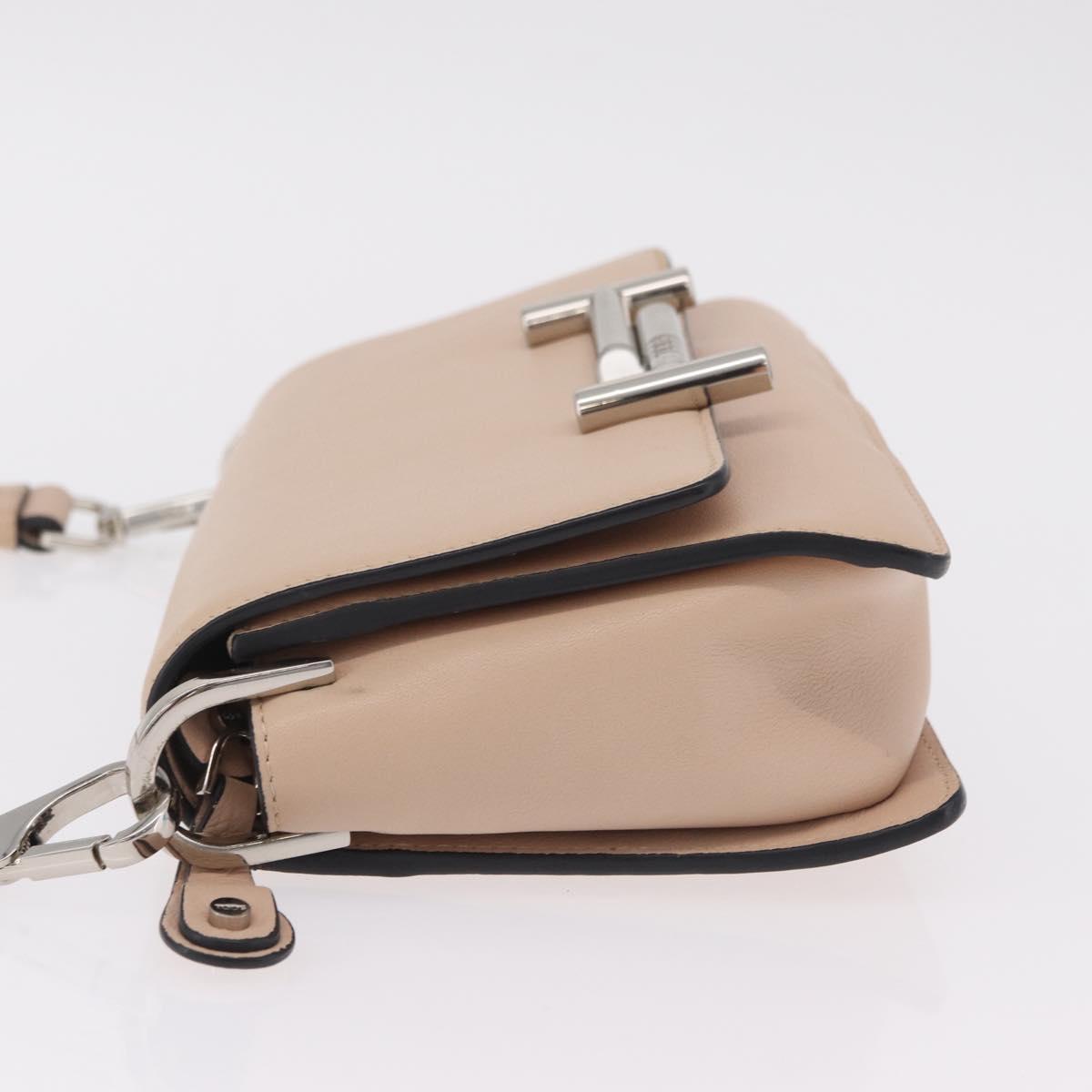 TOD'S Shoulder Bag Leather Beige Silver Auth BA15833V