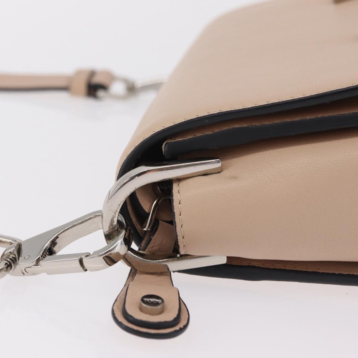 TOD'S Shoulder Bag Leather Beige Silver Auth BA15833V
