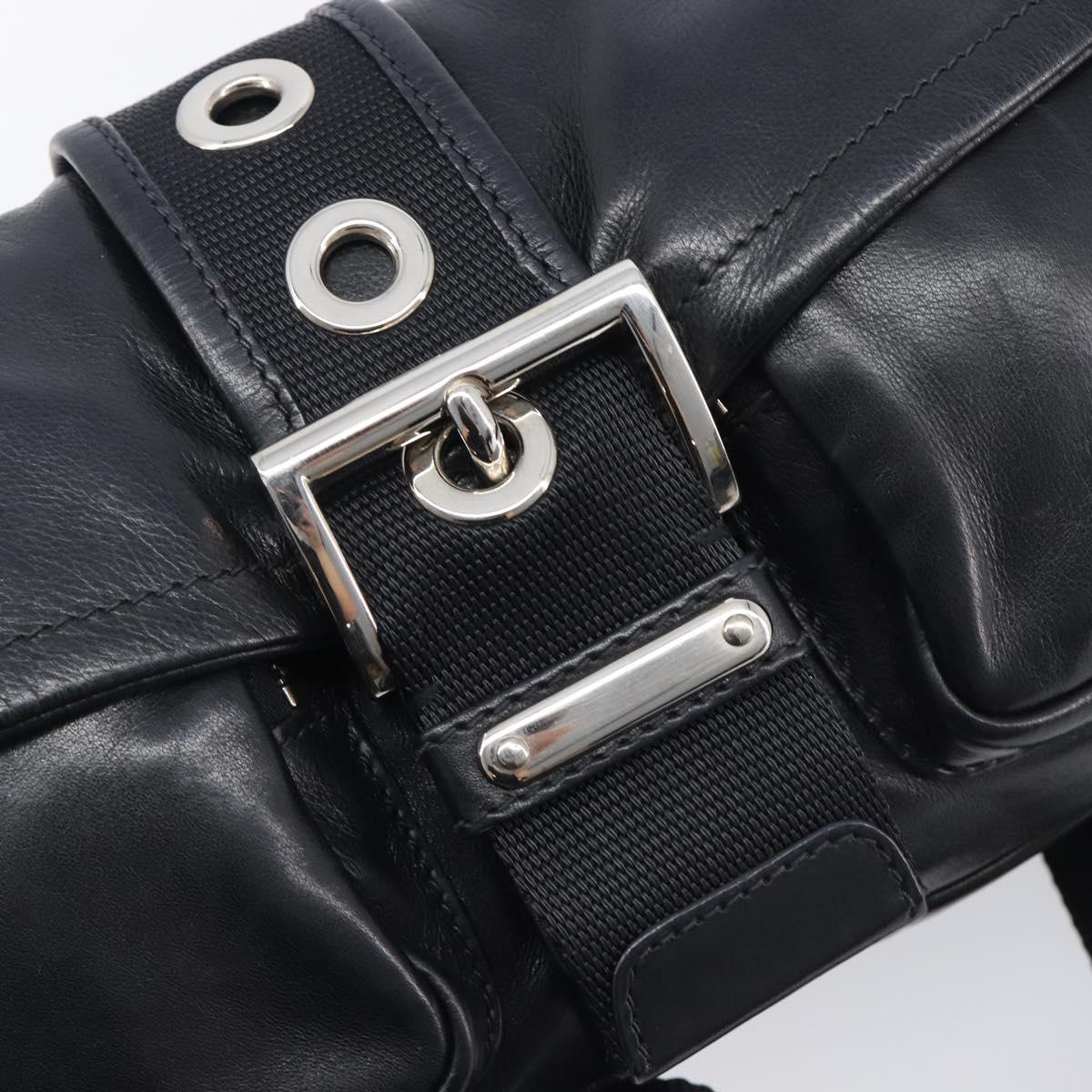 PRADA Shoulder Bag Leather Black Silver Auth BA15835V