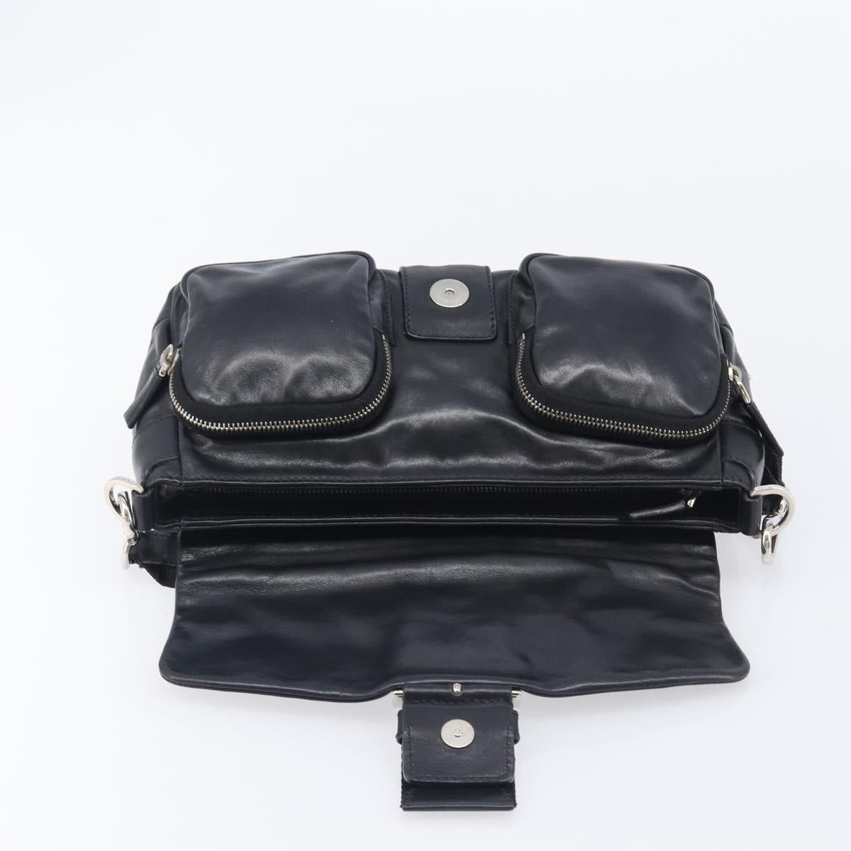 PRADA Shoulder Bag Leather Black Silver Auth BA15835V