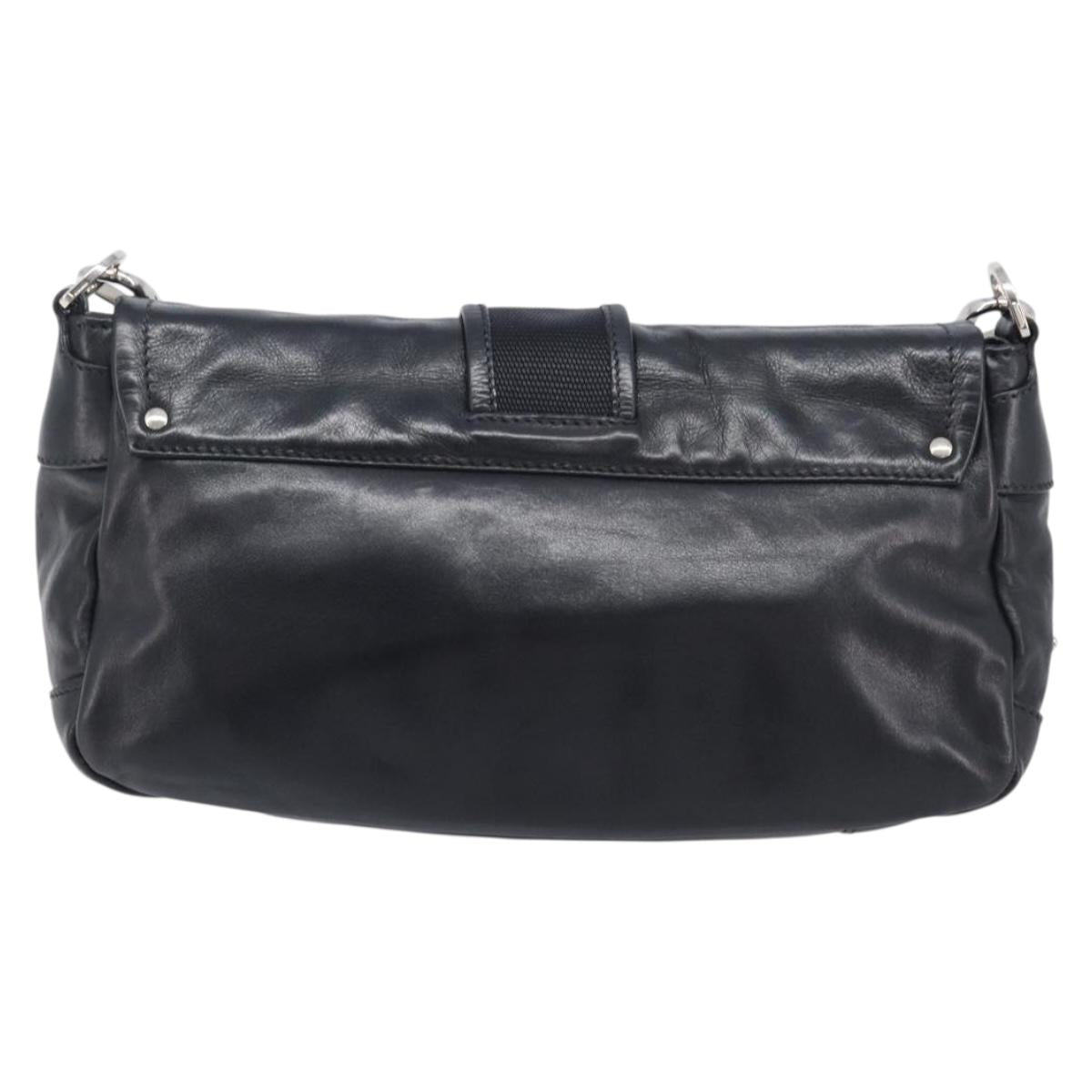 PRADA Shoulder Bag Leather Black Silver Auth BA15835V