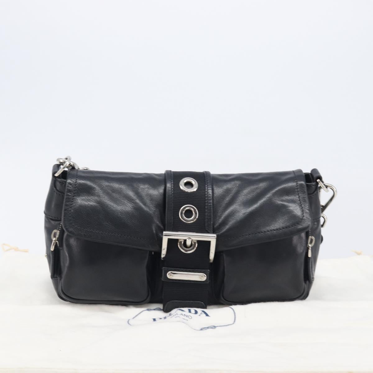 PRADA Shoulder Bag Leather Black Silver Auth BA15835V