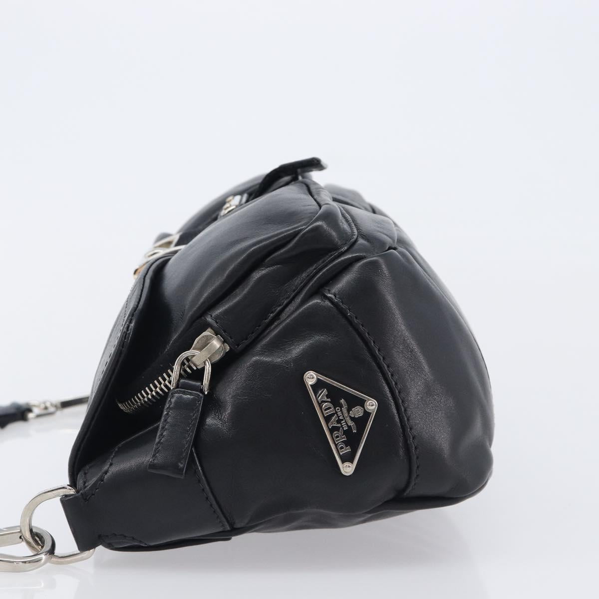 PRADA Shoulder Bag Leather Black Silver Auth BA15835V