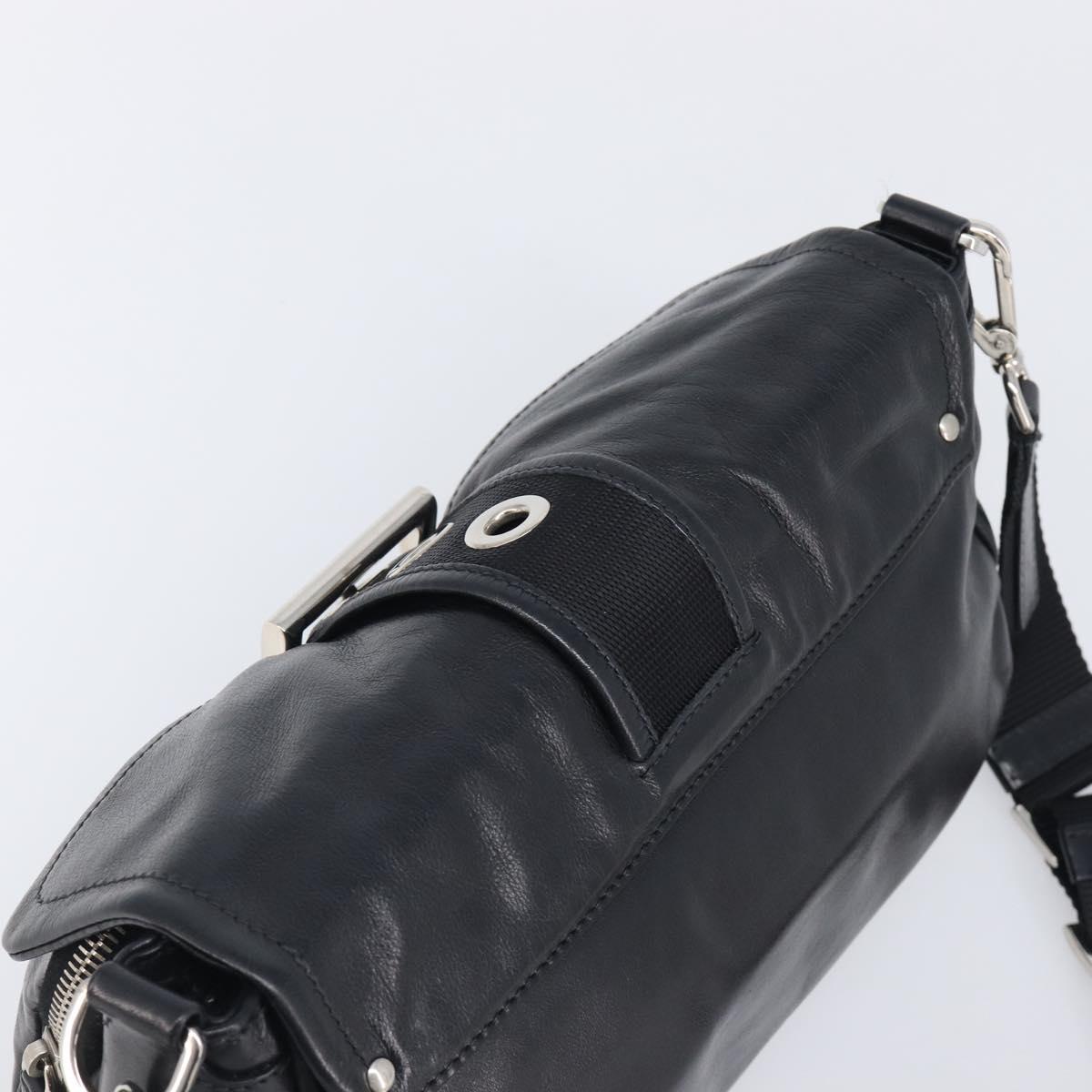 PRADA Shoulder Bag Leather Black Silver Auth BA15835V