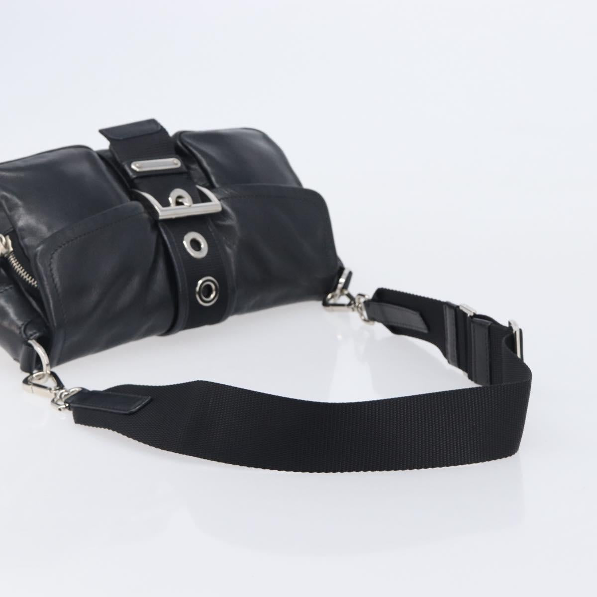 PRADA Shoulder Bag Leather Black Silver Auth BA15835V