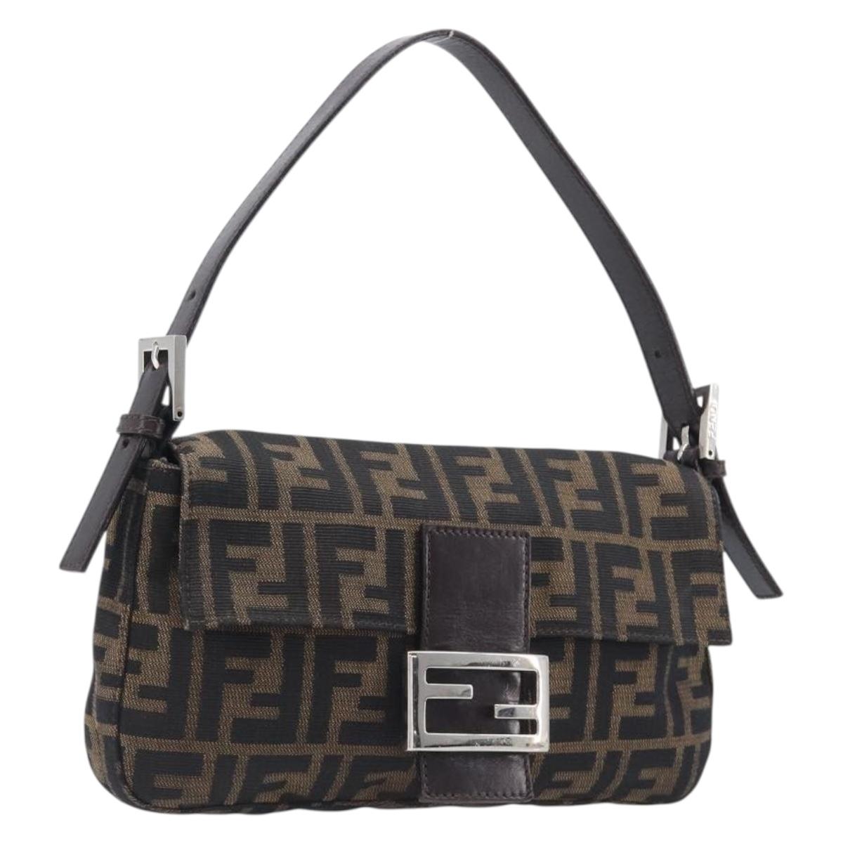 FENDI Zucca Canvas Mamma Baguette Shoulder Bag Black Brown 26424 Auth BA15836V