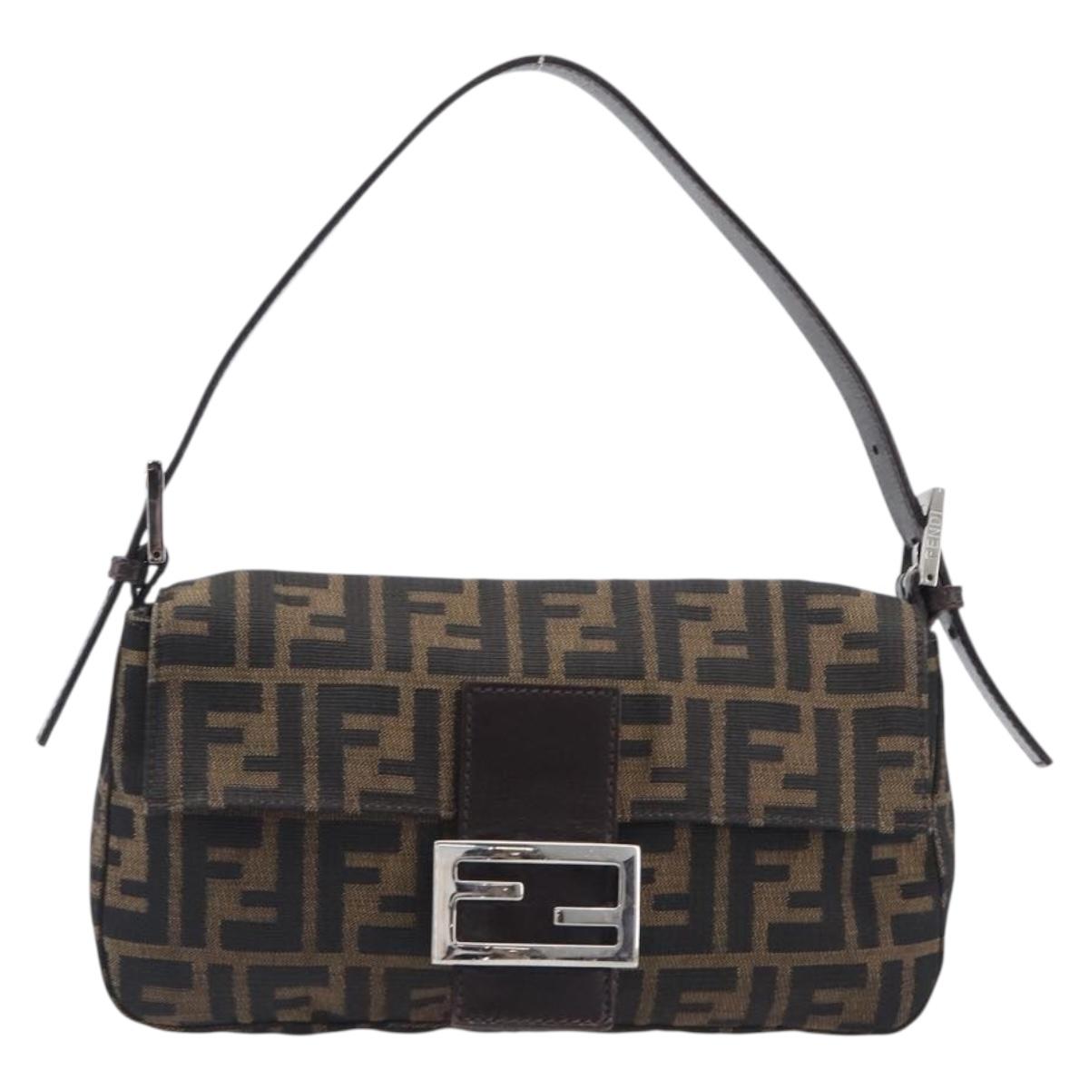 FENDI Zucca Canvas Mamma Baguette Shoulder Bag Black Brown 26424 Auth BA15836V