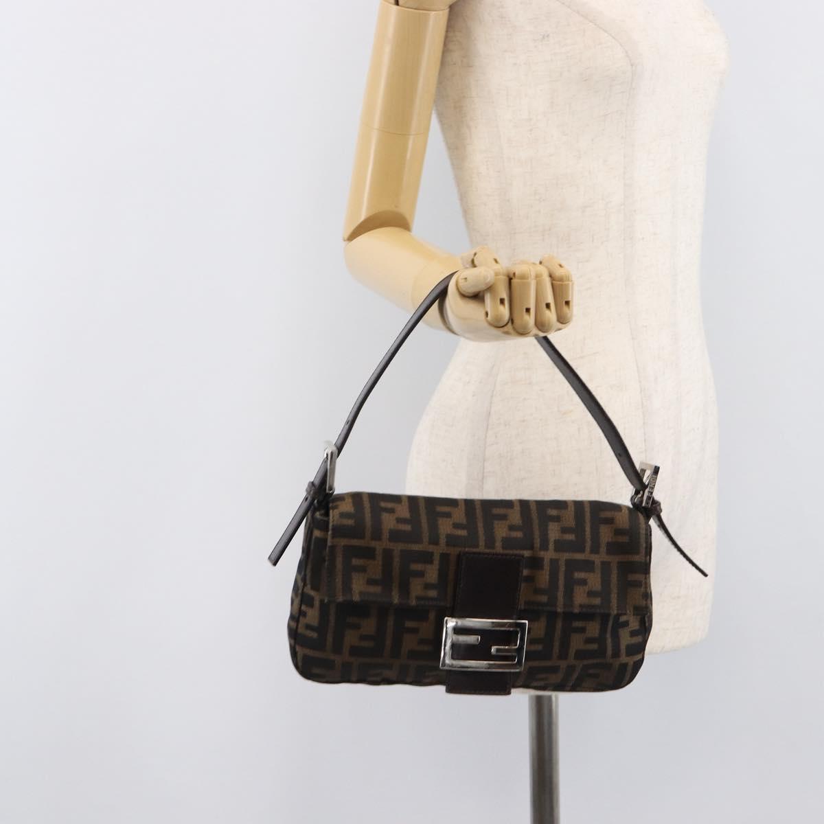 FENDI Zucca Canvas Mamma Baguette Shoulder Bag Black Brown 26424 Auth BA15836V