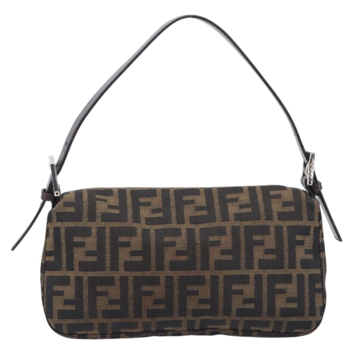 FENDI Zucca Canvas Mamma Baguette Shoulder Bag Black Brown 26424 Auth BA15836V