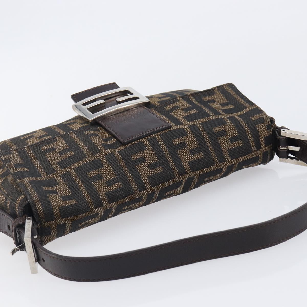 FENDI Zucca Canvas Mamma Baguette Shoulder Bag Black Brown 26424 Auth BA15836V