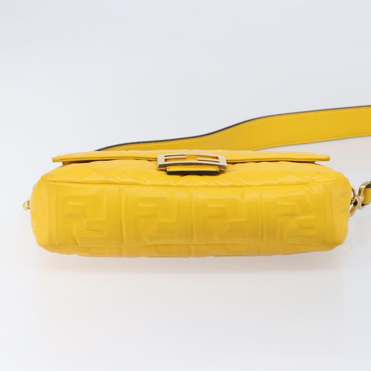FENDI Zucca Canvas Mamma Baguette Bag Leather 2way Yellow 8BR600 Auth BA15839V