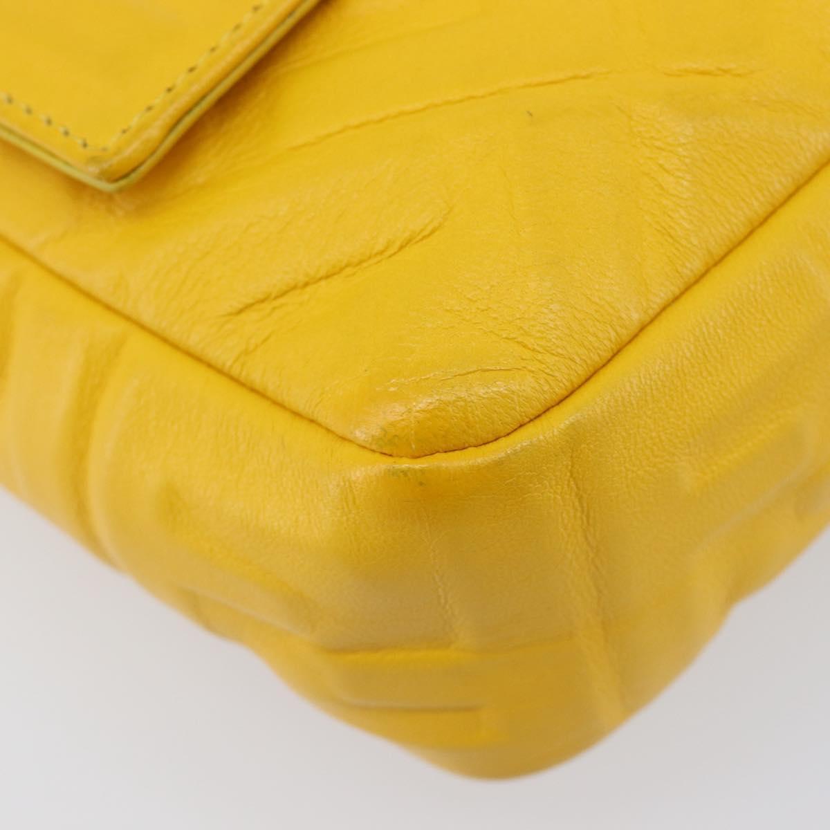 FENDI Zucca Canvas Mamma Baguette Bag Leather 2way Yellow 8BR600 Auth BA15839V