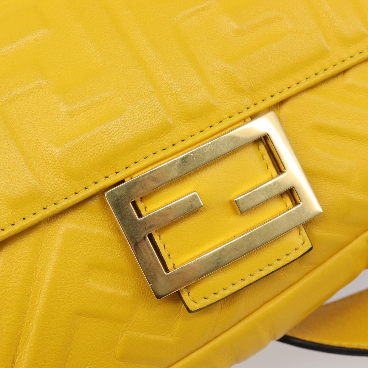 FENDI Zucca Canvas Mamma Baguette Bag Leather 2way Yellow 8BR600 Auth BA15839V